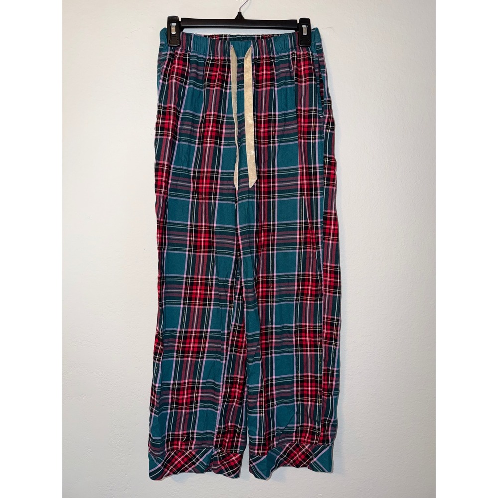 Victorias Secret Plaid Pajama Pants Teal Red Gold Metallic XS Short Sleepwear